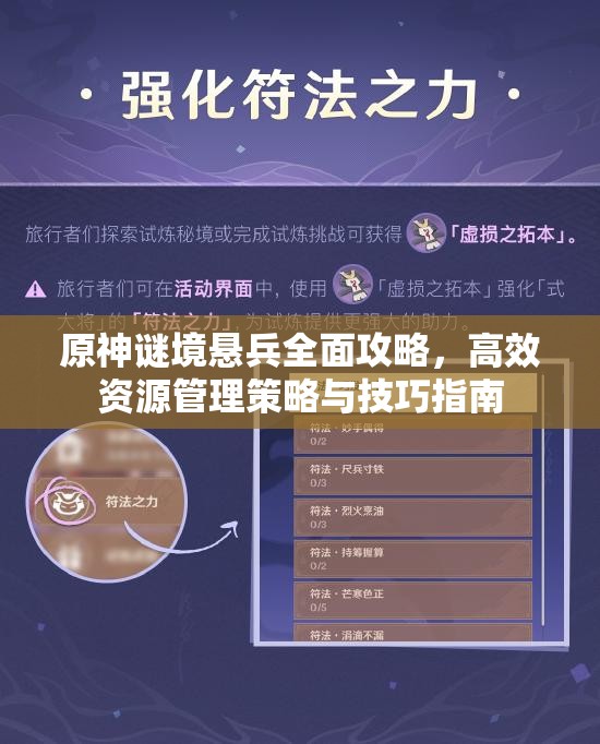 原神謎境懸兵全面攻略，高效資源管理策略與技巧指南