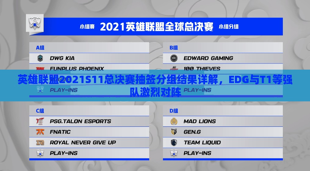 英雄聯(lián)盟2021S11總決賽抽簽分組結(jié)果詳解，EDG與T1等強(qiáng)隊(duì)激烈對(duì)陣