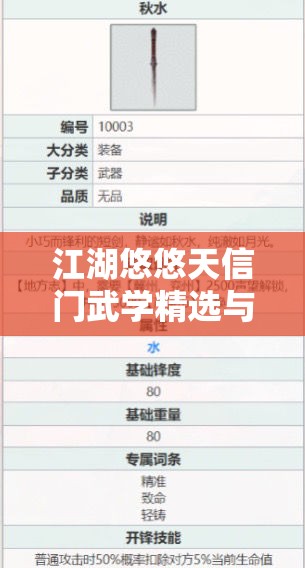 江湖悠悠天信門武學(xué)精選與高效資源管理策略藝術(shù)解析